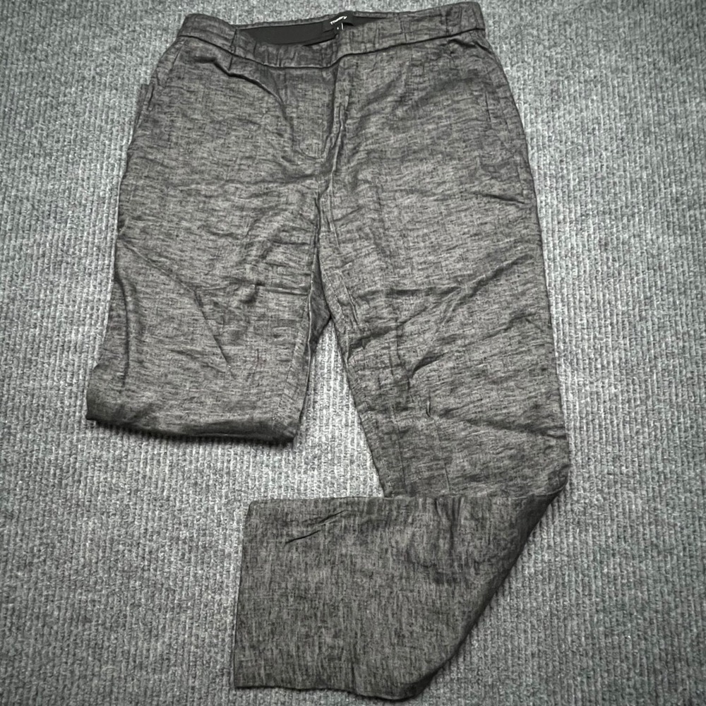 Theory Thaniel Tierra Wash Gray Linen Blend Slim Straight Leg Pants Womens 4